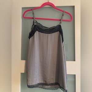 CAbi Gray Chemise with Black Lace Trim S